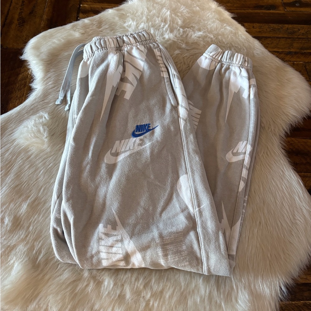 Nike Light Gray Joggers with Blue Logo